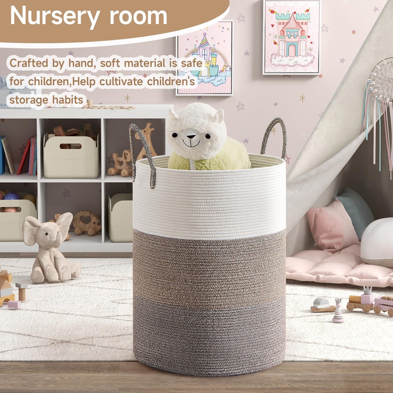 CLHMILY&Z 100L laundry basket full of clothes demonstrates roomy, breathable storage.