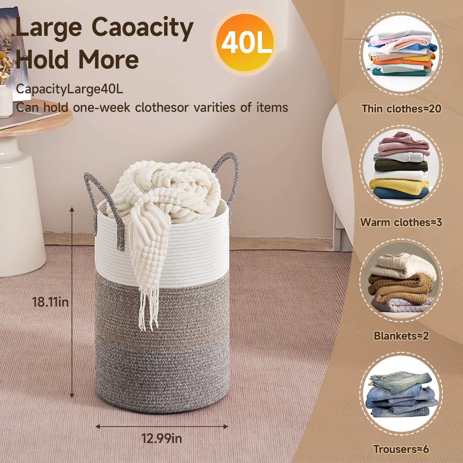 CLHMILY&Z 40L basket blends neutral decor and practical storage in bedrooms