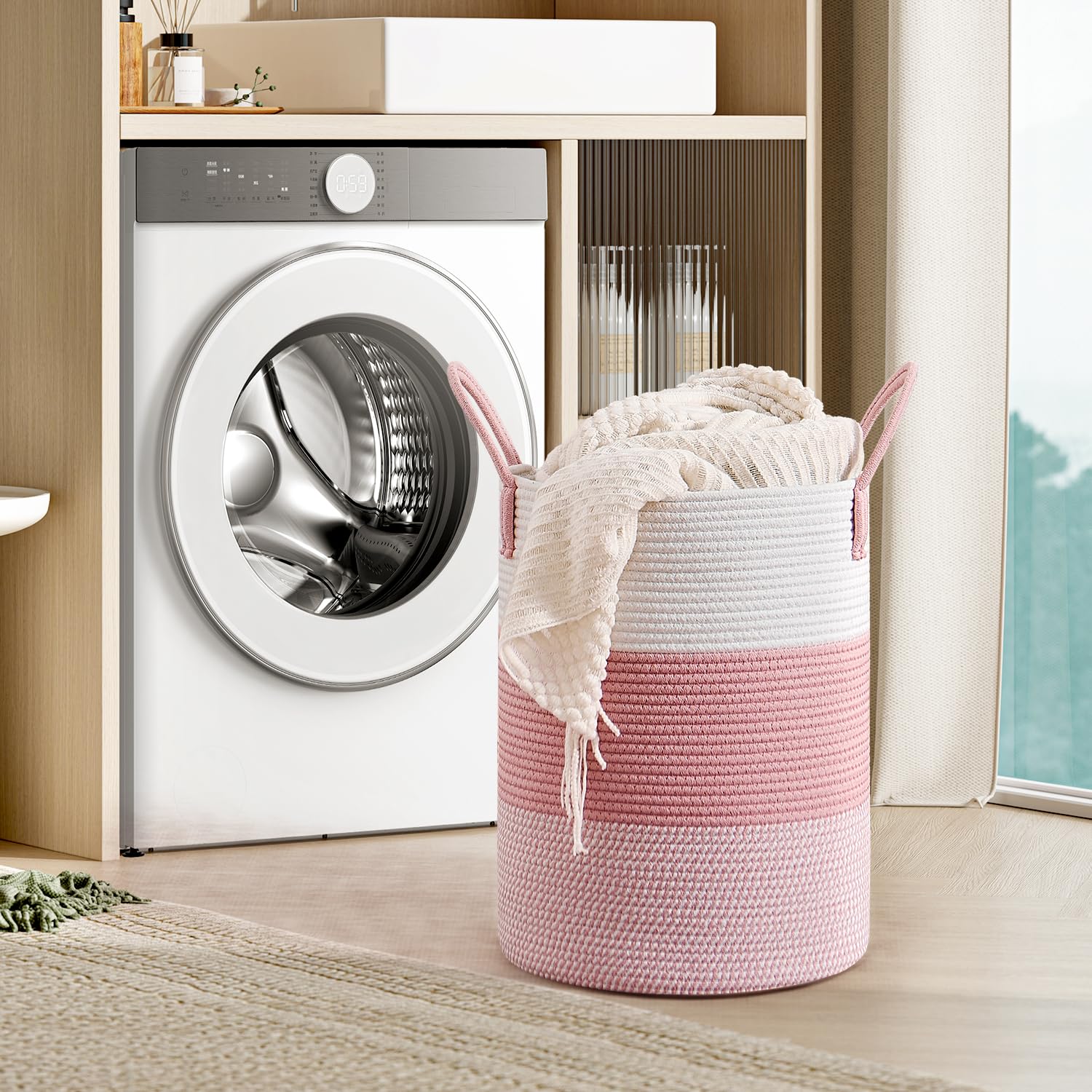 CLHMILY&Z round rope basket large handles close-up for easy transport