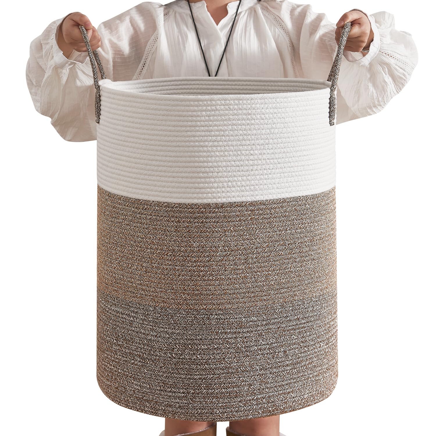 CLHMILY&Z 80L laundry basket front view shows ample capacity for blankets and towels.