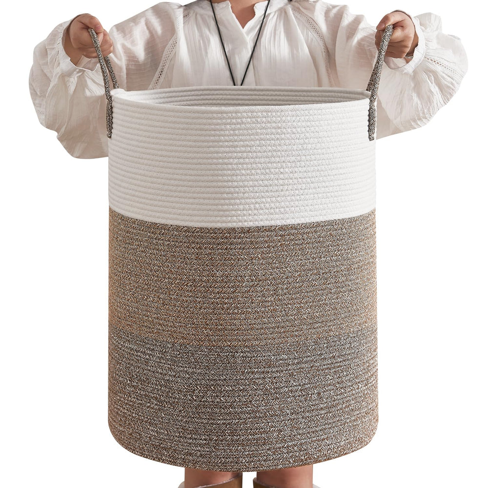 CLHMILY&Z 80L laundry basket front view shows ample capacity for blankets and towels.