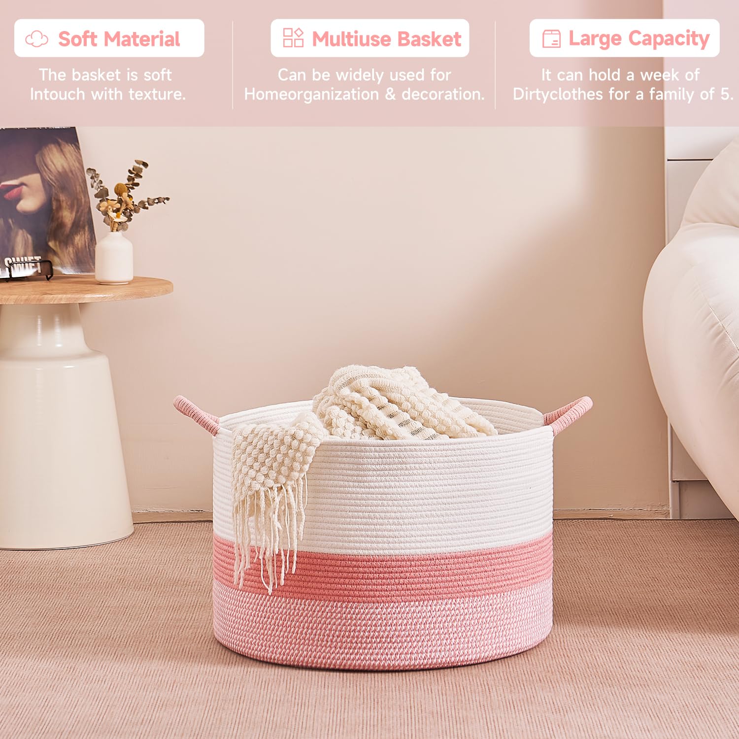 CLHMILY&Z rope basket closeup weave highlights breathable durable design for towels