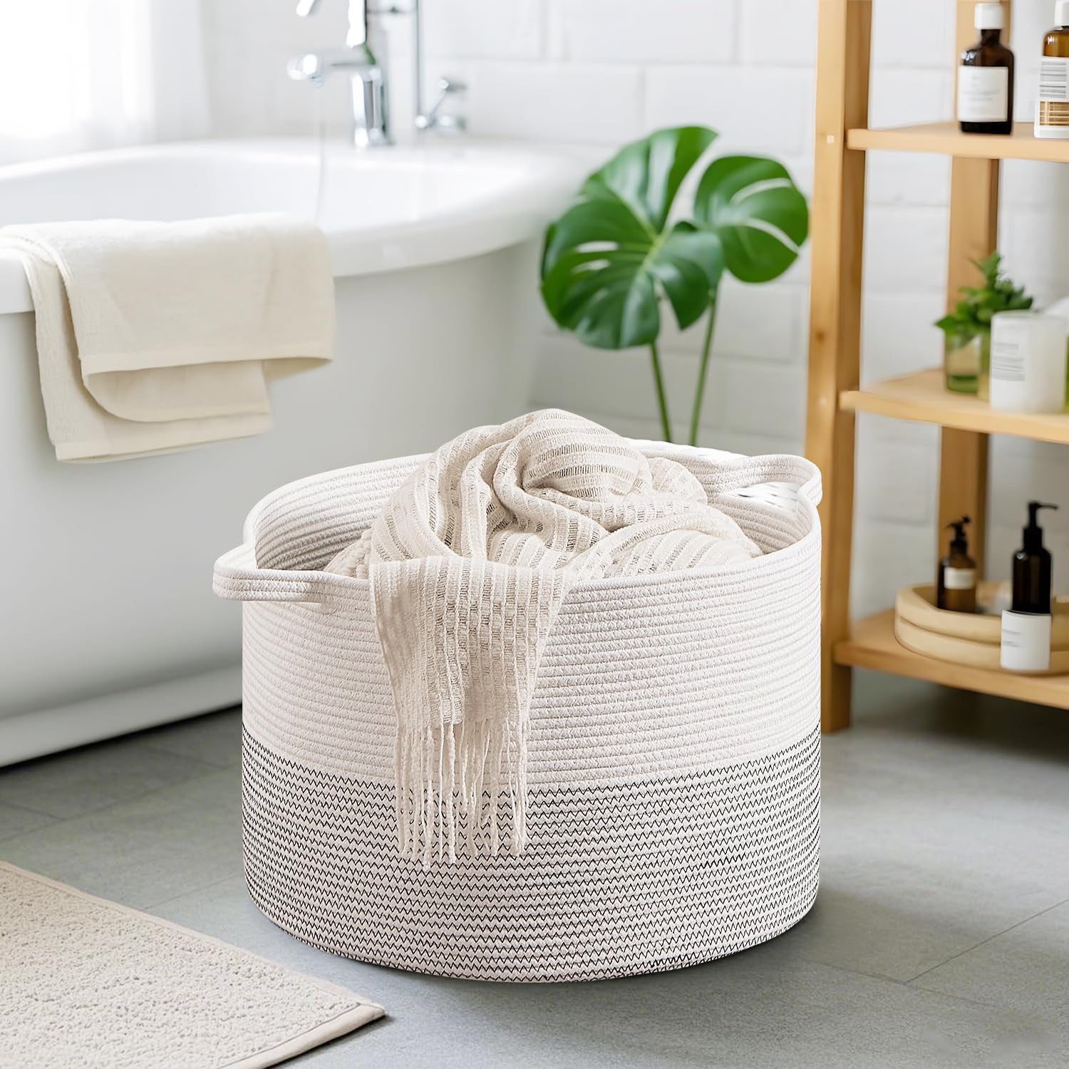 CLHMILY&Z large storage basket for laundry with reinforced handles to carry bulky loads.