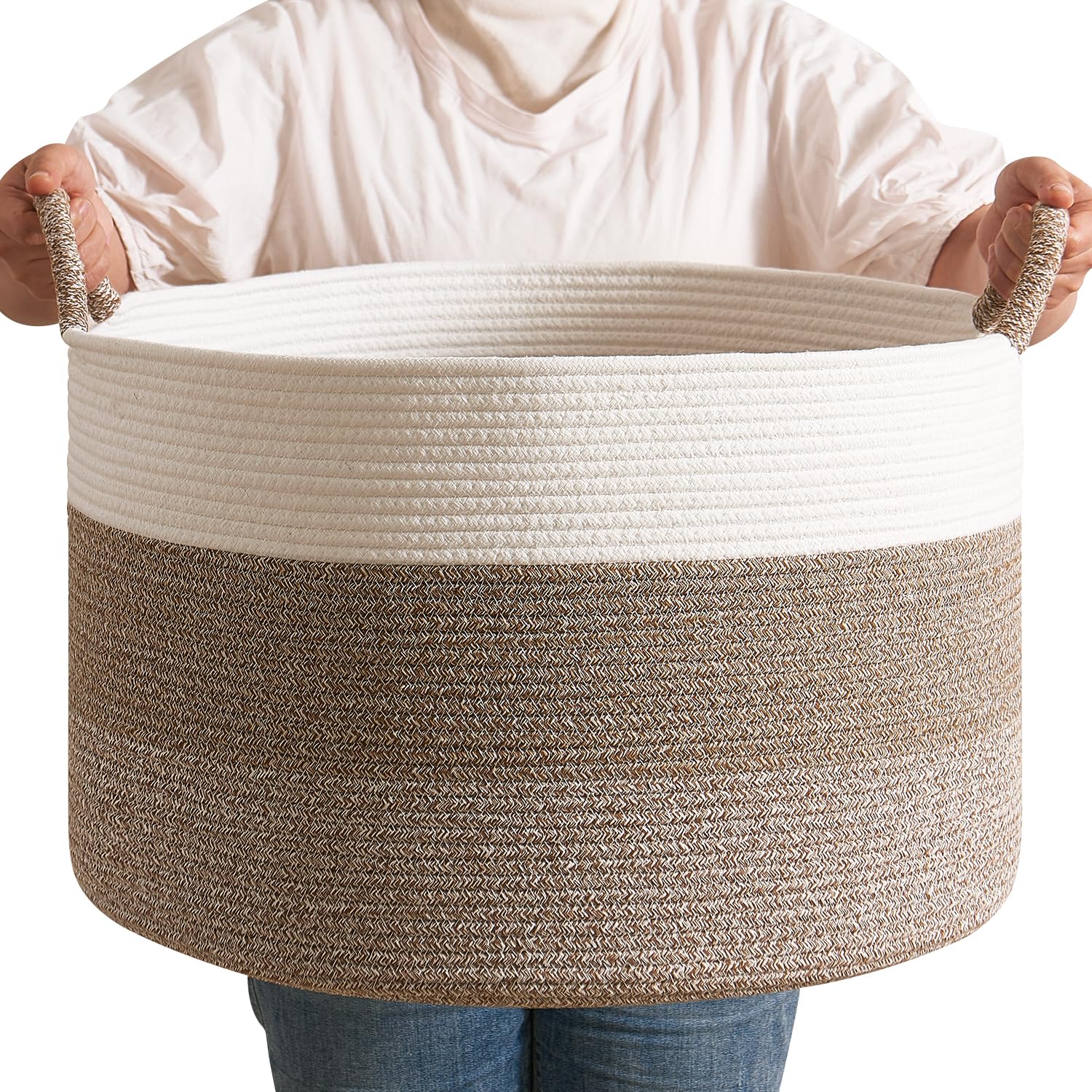 CLHMILY&Z Large Woven Basket blanket-hamper for tidy living room storage