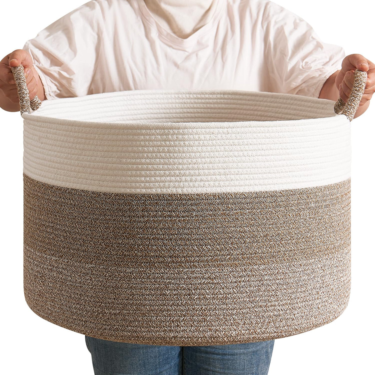 CLHMILY&Z Large Woven Basket blanket-hamper for tidy living room storage