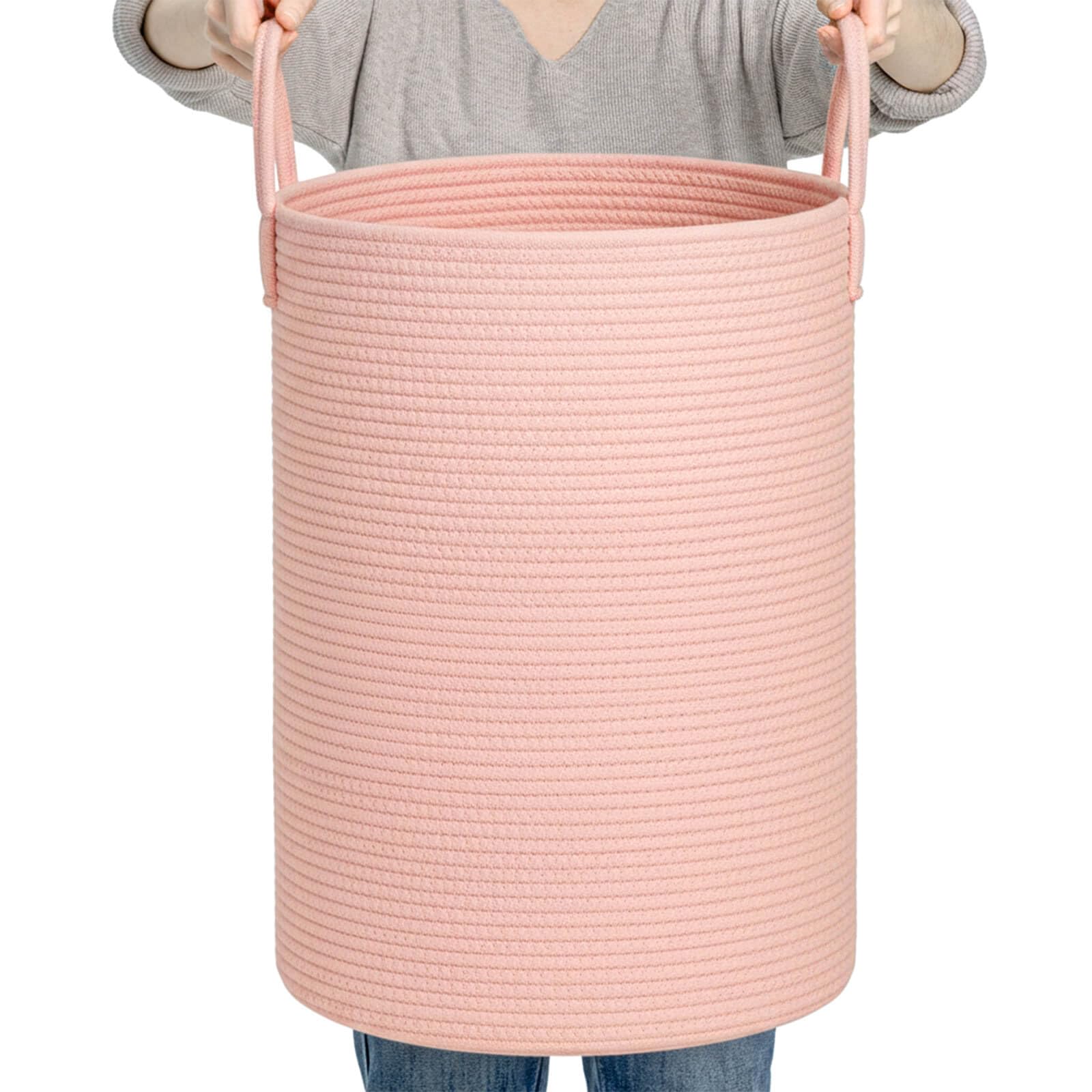 CLHMILY&Z Laundry Hamper Round Pink 60L for easy storage and accessible laundry.