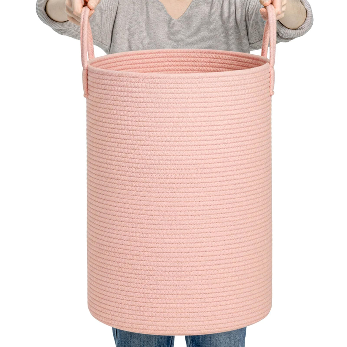 CLHMILY&Z Laundry Hamper Round Pink 60L for easy storage and accessible laundry.