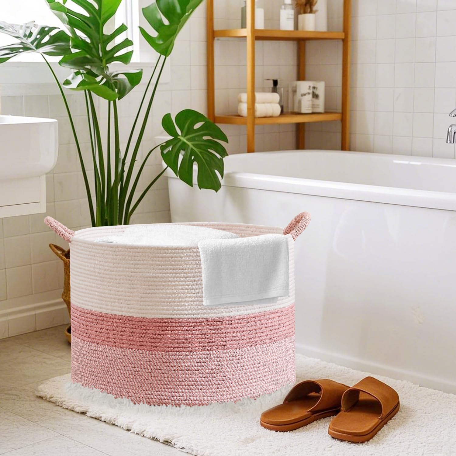 CLHMILY&amp;Z pink nursery toy organizer basket with large handles for easy transport