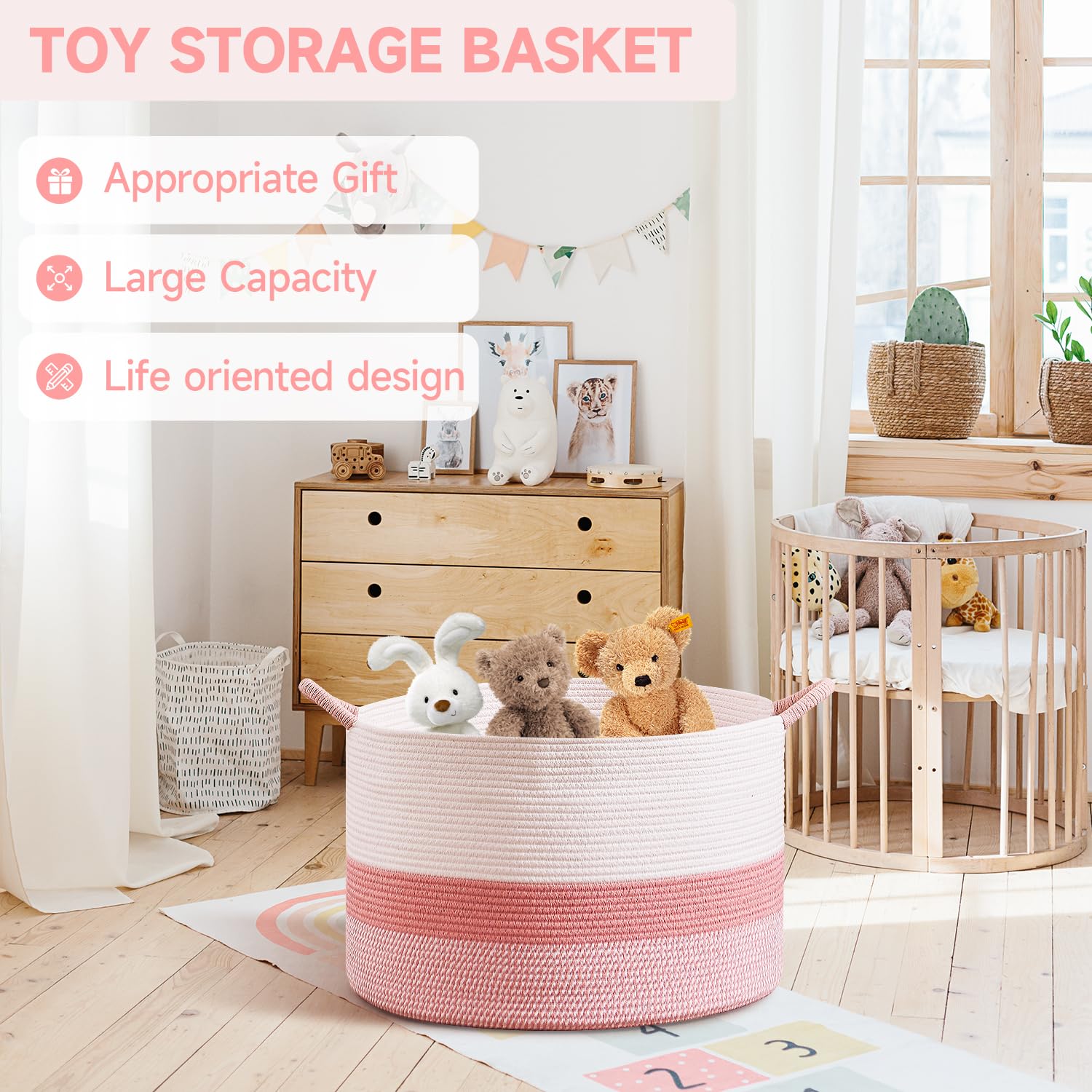 CLHMILY&Z pink basket with blankets ready for home storage and decor