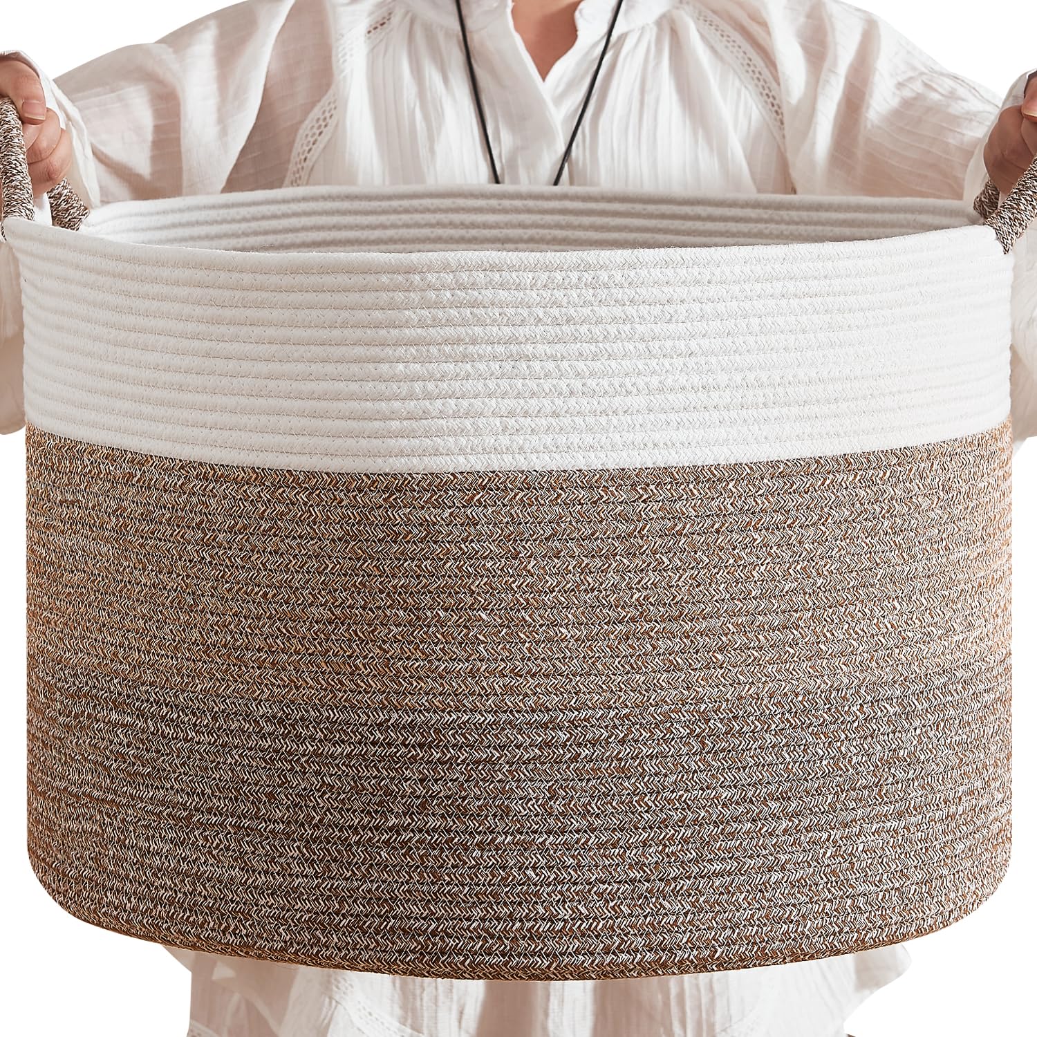 CLHMILY&Z Round Cotton Rope Storage Basket large 22x14 inch organizer for nursery toys.