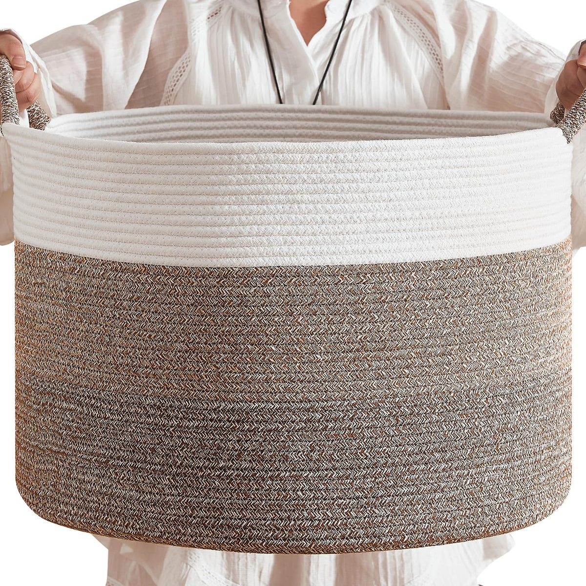 CLHMILY&Z Round Cotton Rope Storage Basket large 22x14 inch organizer for nursery toys.