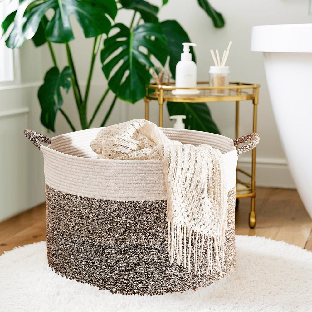 CLHMILY&Z basket with oversized handles for easy transporting blankets and towels.