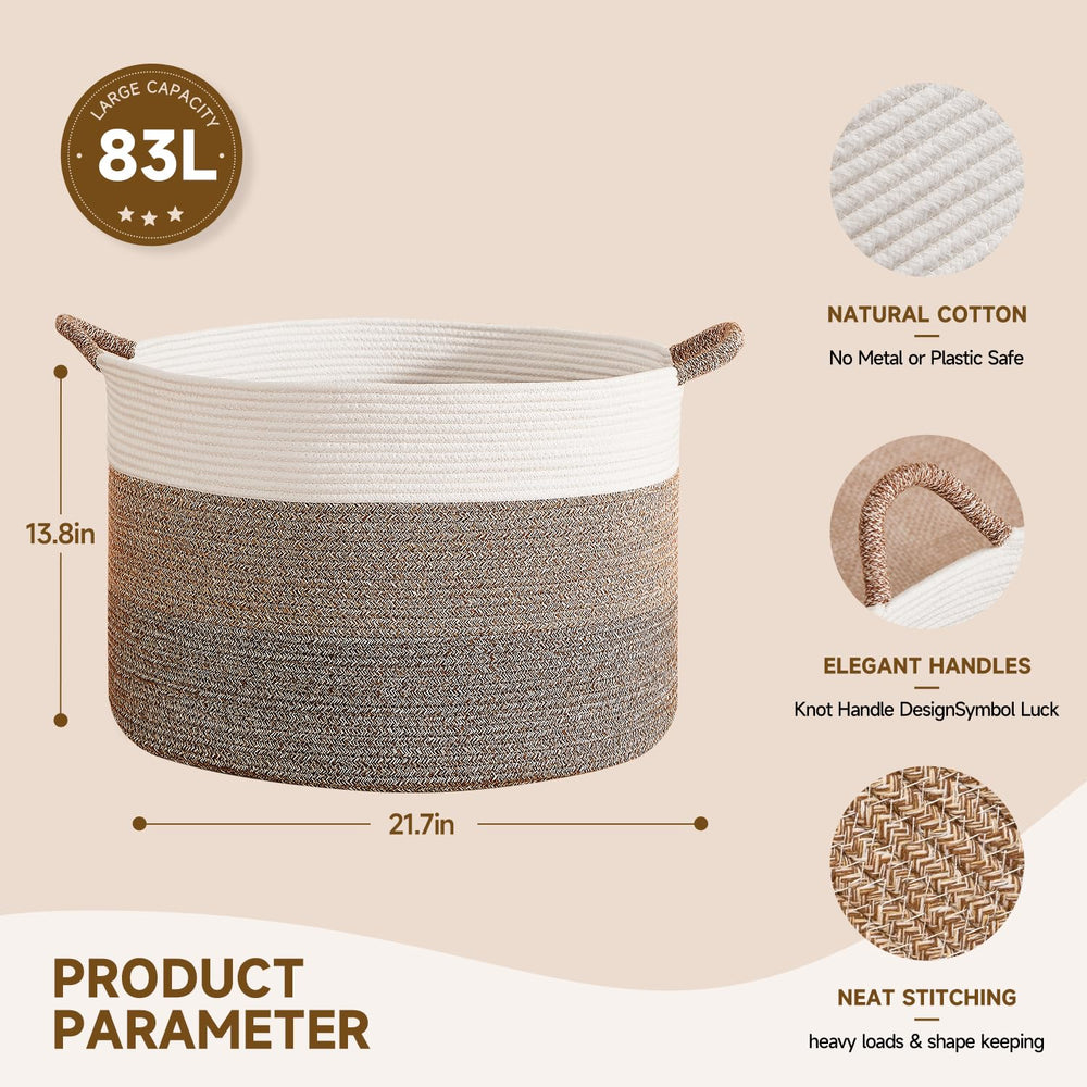 Decorative rope basket adds neutral style to nursery or living spaces while staying functional.