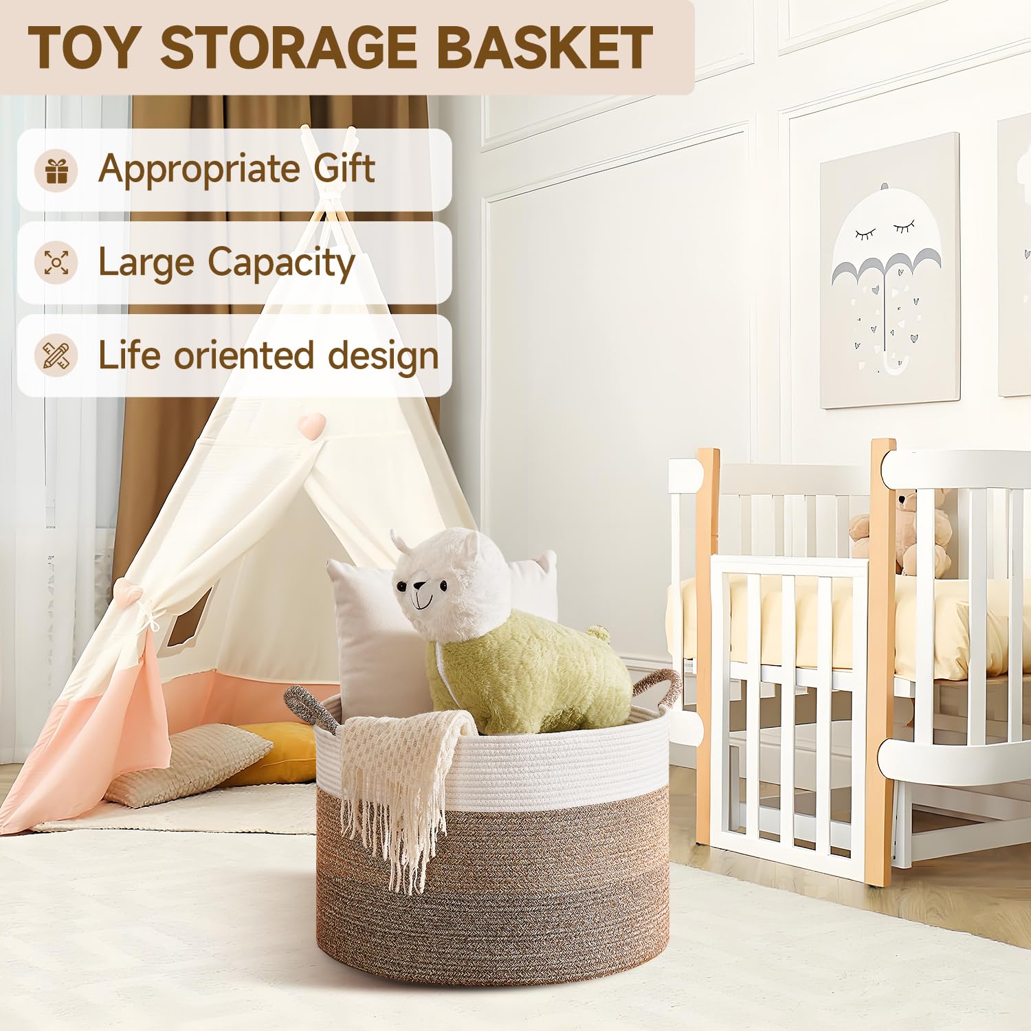 Soft natural fiber and neutral hue blend with nursery decor and modern interiors.
