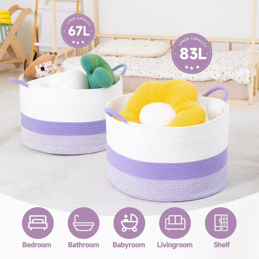 CLHMILY&Z round basket stores blankets in the living room, easy access