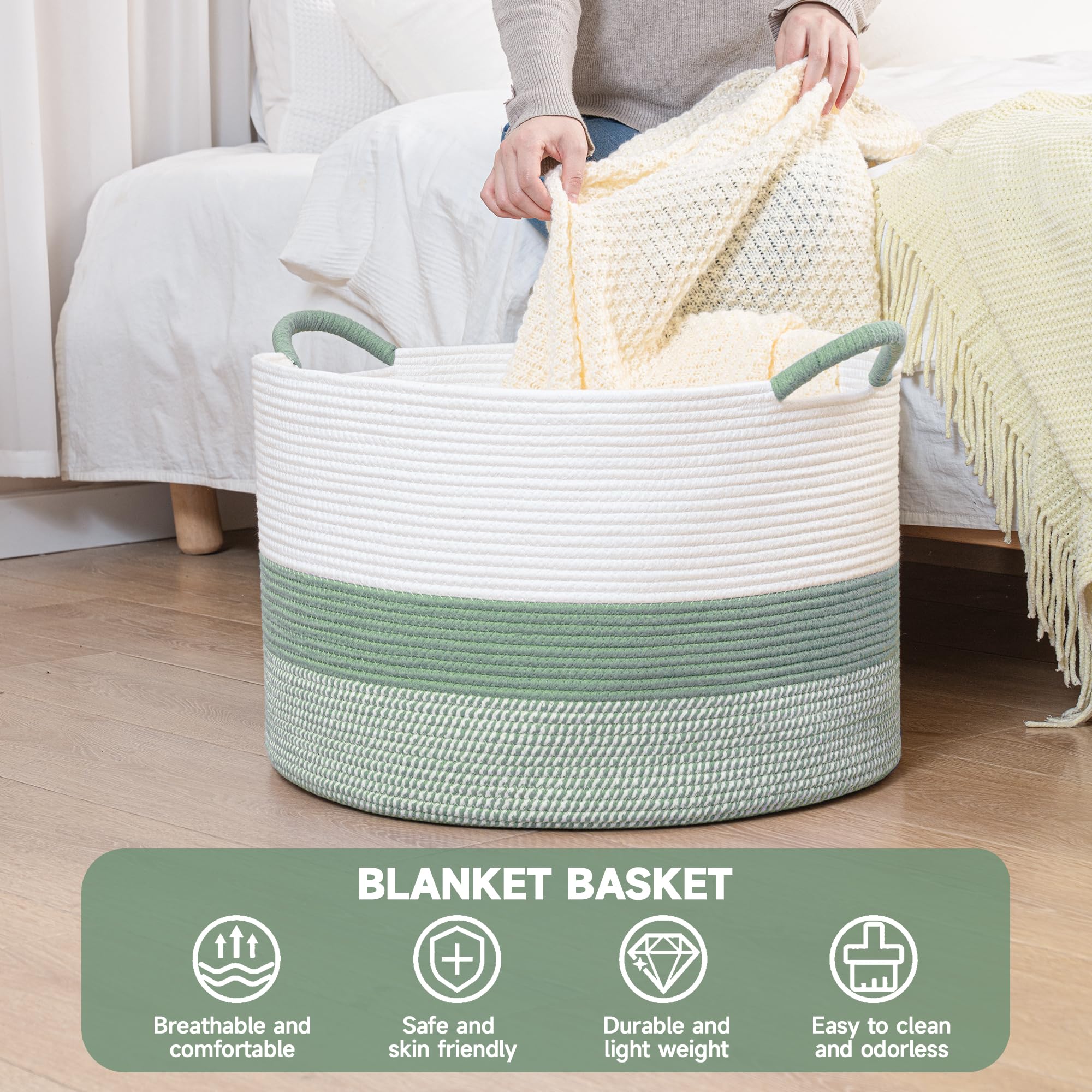 CLHMILY&Z eco-friendly cotton rope basket enhances decor with vibrant color.