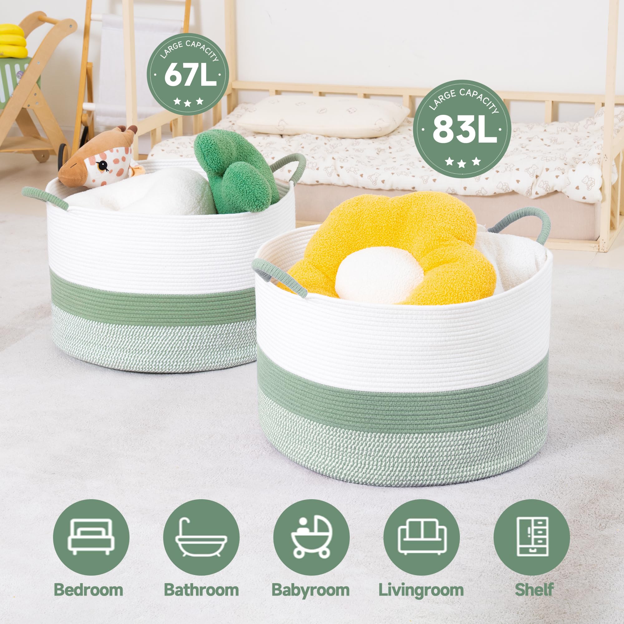 CLHMILY&Z round cotton rope basket adds living room style while concealing clutter.