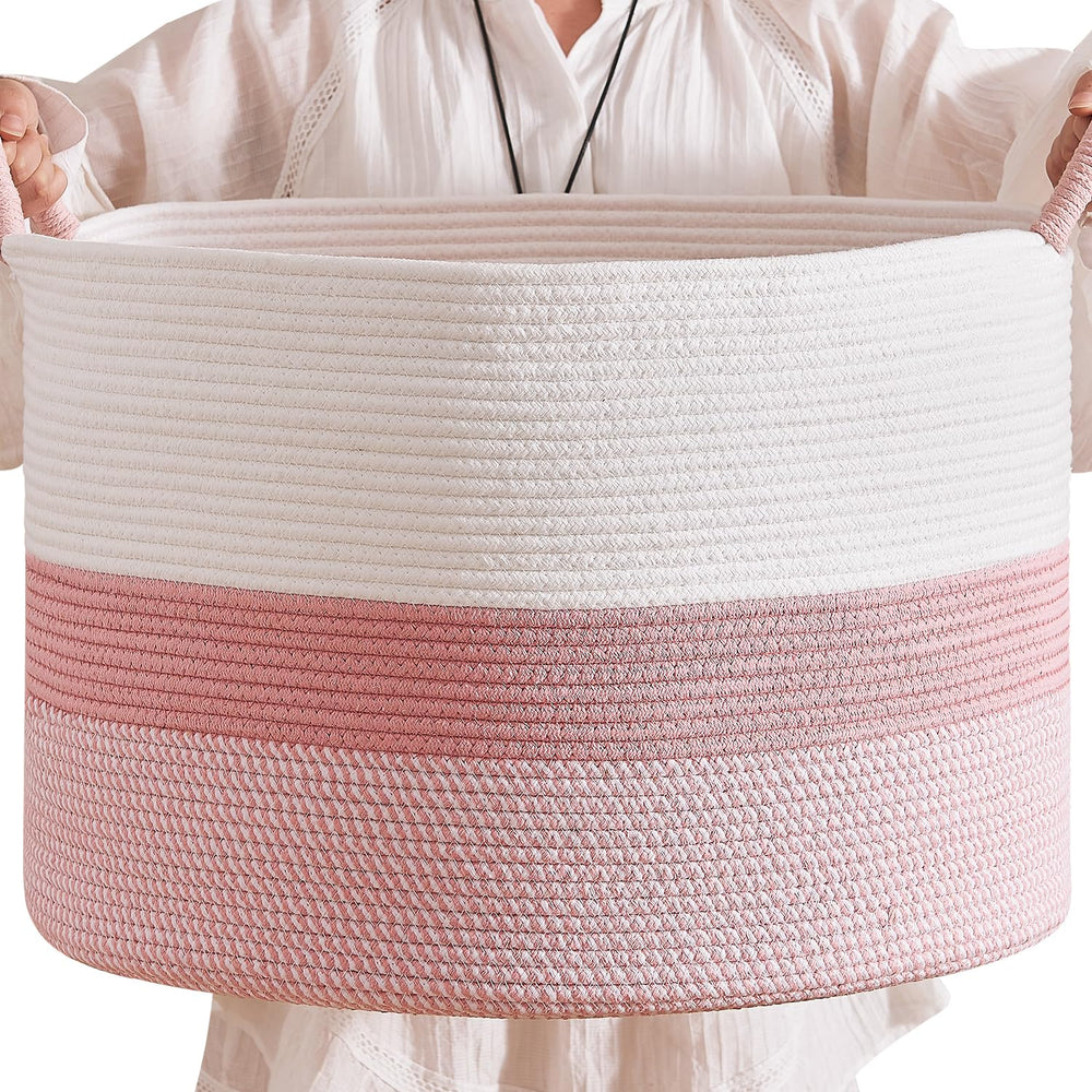CLHMILY&amp;Z round cotton rope storage basket pink for nursery toy organization and clutter control