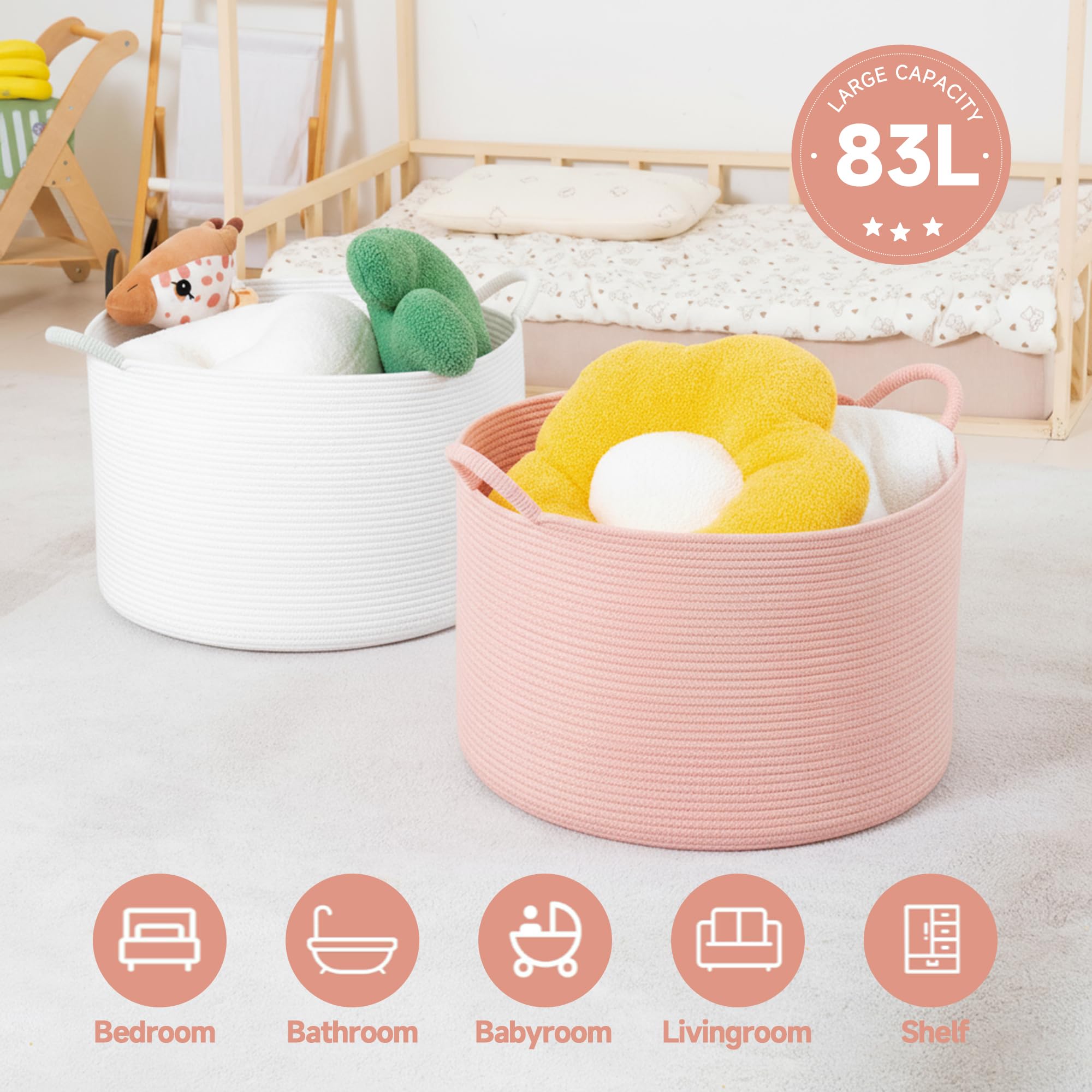 CLHMILY&amp;Z pink XL basket filled with toys highlights versatile playroom storage