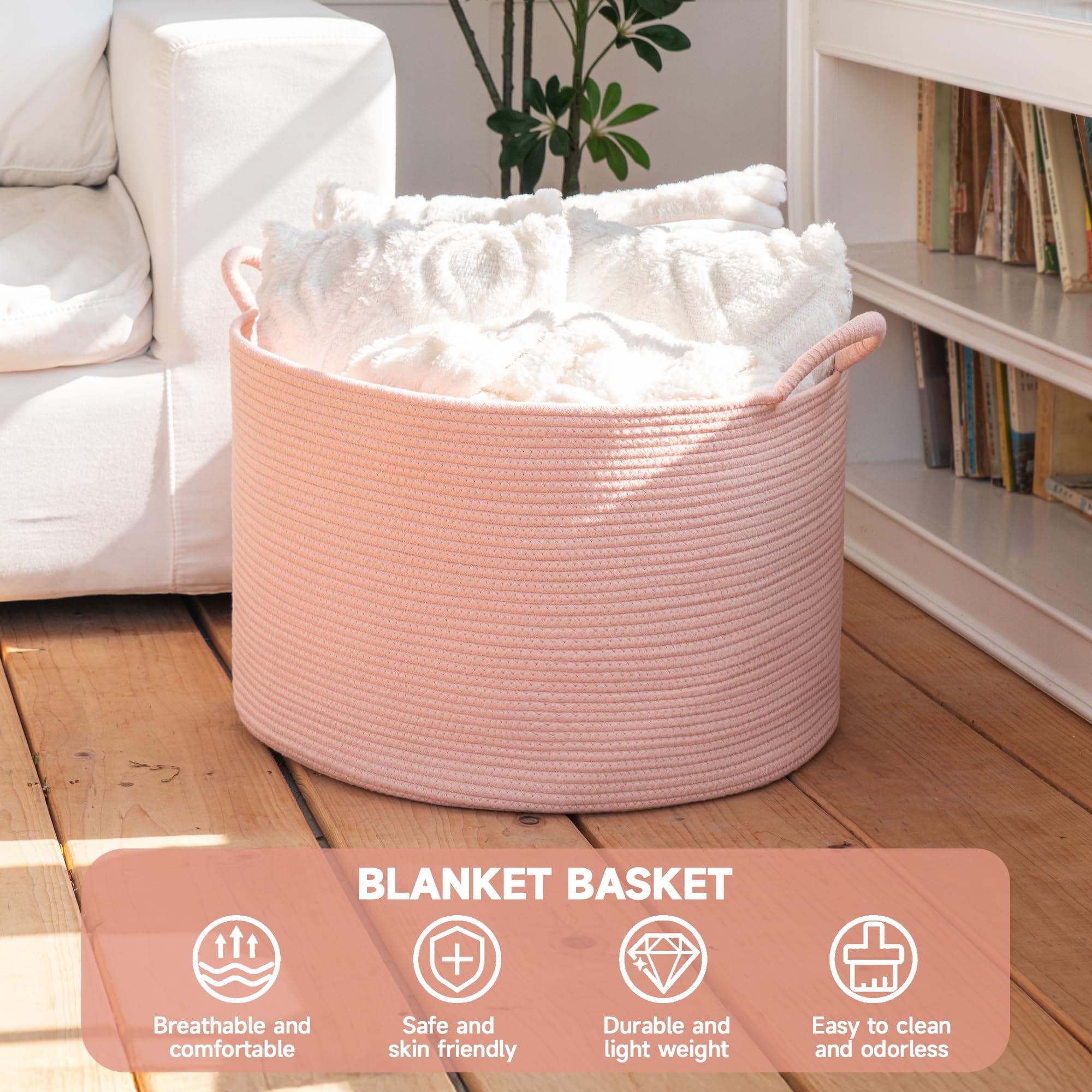 CLHMILY&amp;Z pink XL basket side view demonstrates easy-to-carry design for quick room organization