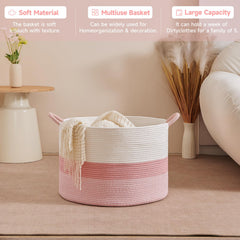 CLHMILY&amp;Z round rope laundry hamper in pink blends with decor