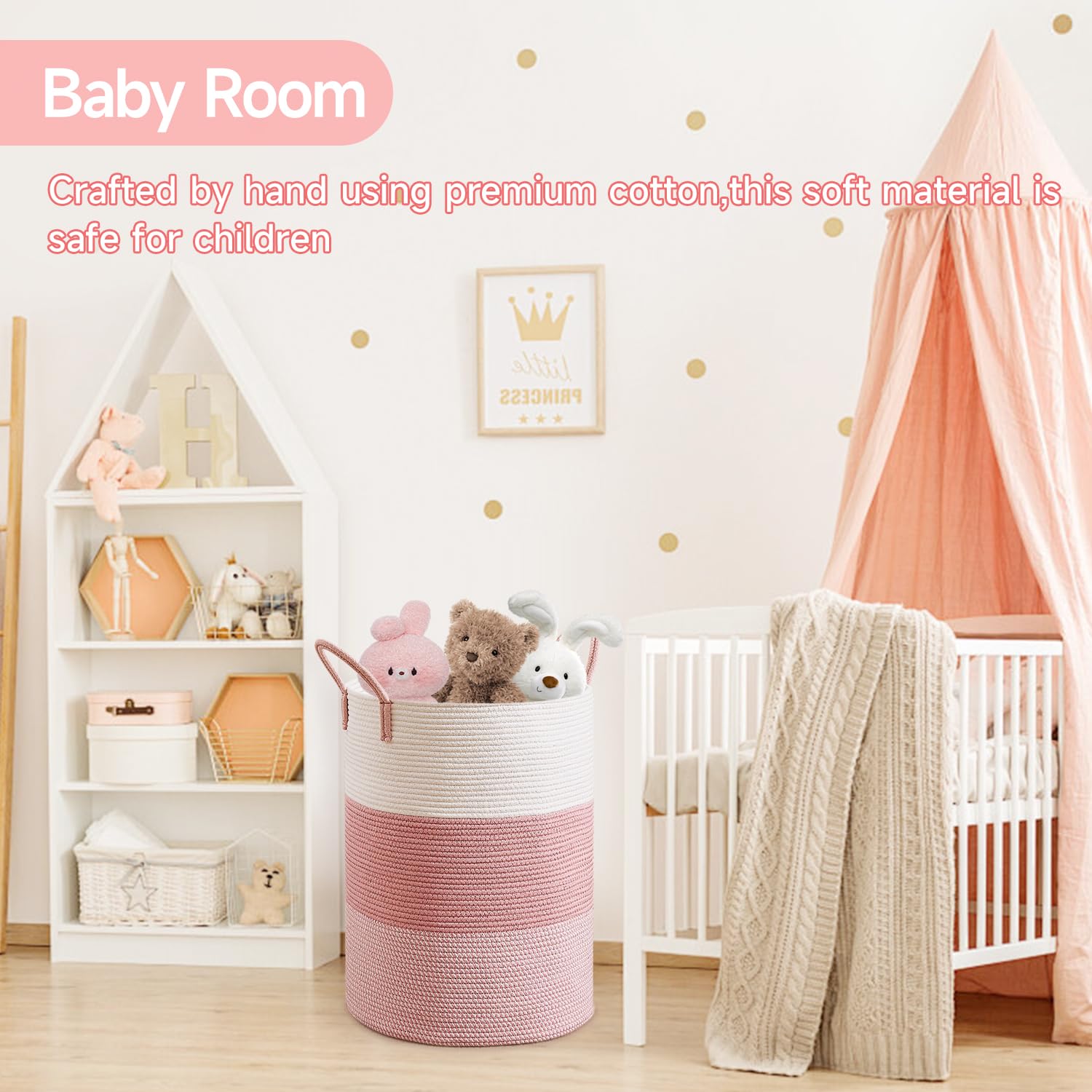 CLHMILY&Z round storage basket in nursery decor blends with soft colors.