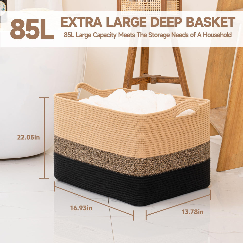 CLHMILY&Z square basket closeup-cotton-rope shows durable design and easy maintenance.