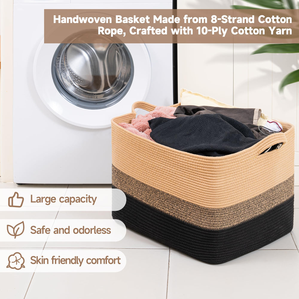 CLHMILY&Z square basket oversized-handles offer easy lift and mobile family organization.