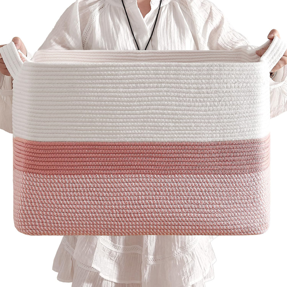 CLHMILY&Z square basket pink-white front view for stylish toy storage