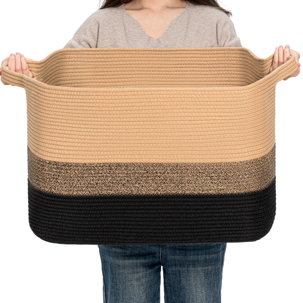 CLHMILY&Z square basket weave-detail highlights durable cotton rope storage for toys and blankets.