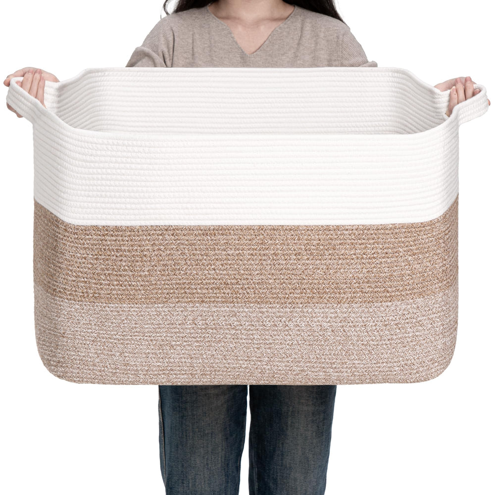 CLHMILY&Z square cotton rope basket brown and white organizes toys.
