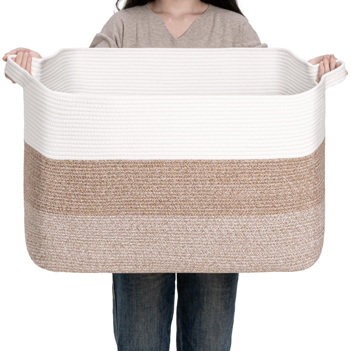 CLHMILY&Z square cotton rope basket brown and white organizes toys.