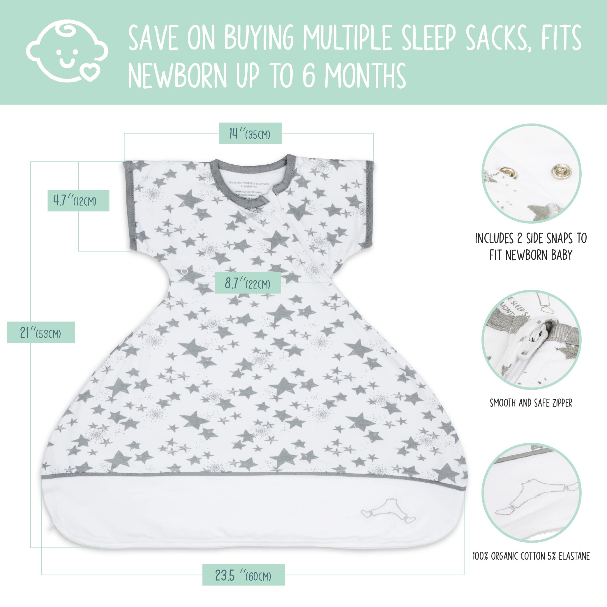 Clickyhips Swaddle Sack organic cotton fabric feels soft on skin