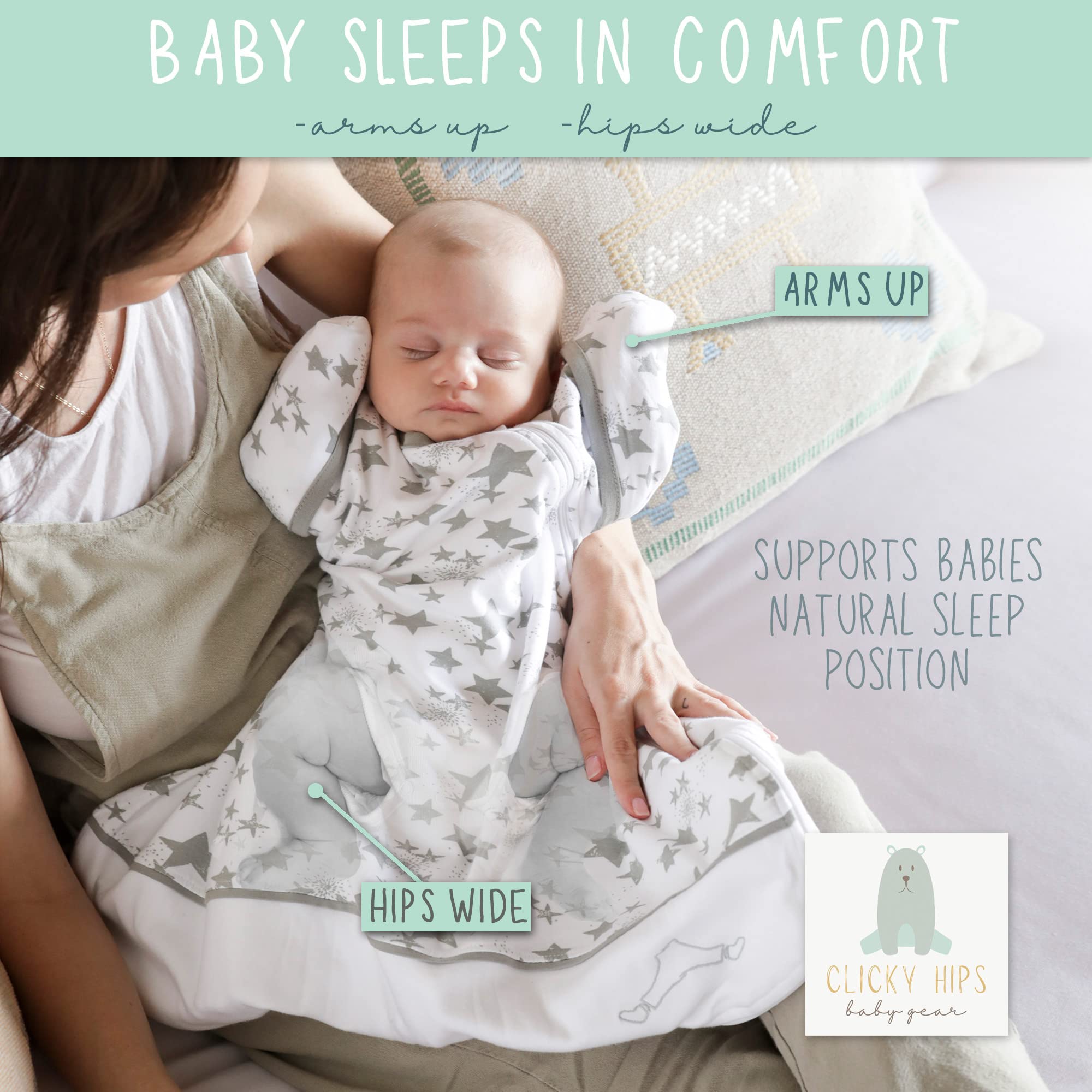 Clickyhips Swaddle Sack side-zipper eases nighttime diaper changes