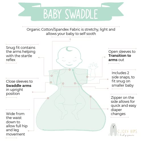 Clickyhips Swaddle Sack transition to arms-out aids growth stage sleep