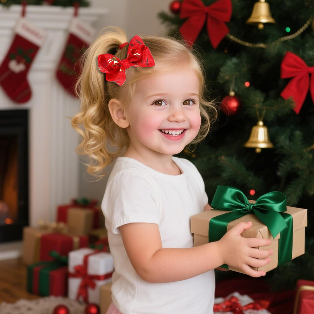 Clipband 3-inch Christmas bow on pigtails, great for holiday hairstyles