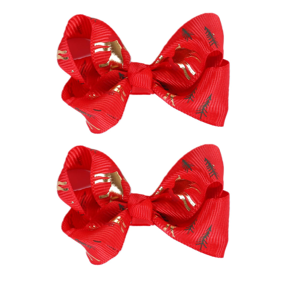Clipband 3 inch Christmas hair bow in red-gold on an alligator clip for festive styling.