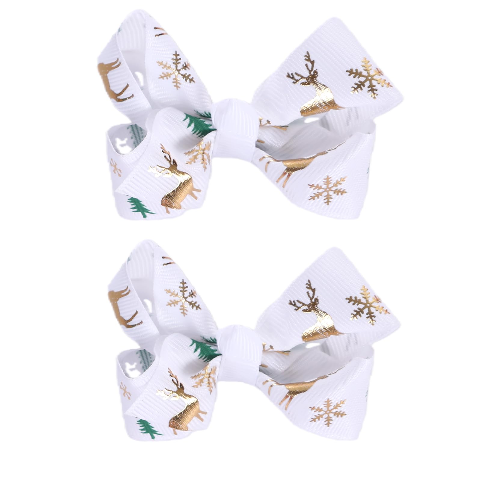Clipband 3inch Christmas hair bows with white-gold design and secure alligator clip for festive wear