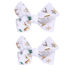 Clipband 3inch Christmas hair bows with white-gold design and secure alligator clip for festive wear