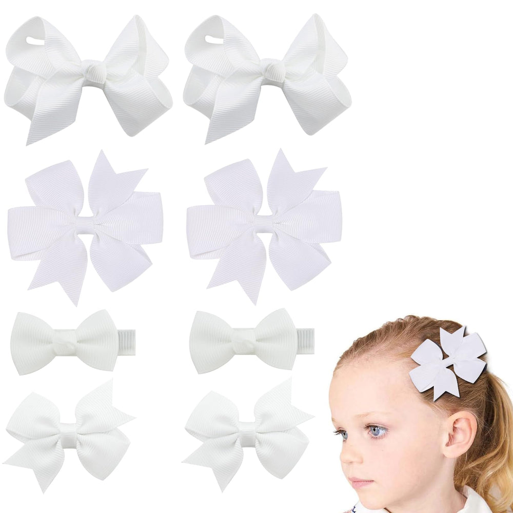 Clipband baby girls bows white 8pcs set for chic, mess-free everyday hairstyles