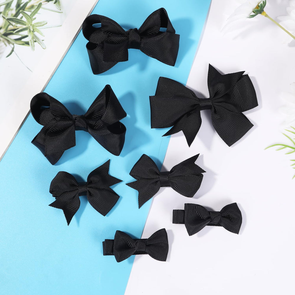 Clipband back-to-school bows in black complete playful outfits.