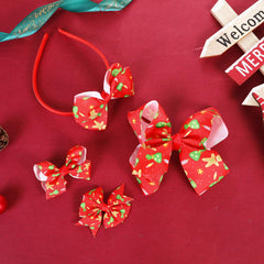 Clipband Christmas bows alligator clip detail shows secure, gentle hold.