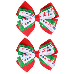 Clipband Christmas hair bow green elk pattern for festive holiday styling and photos.