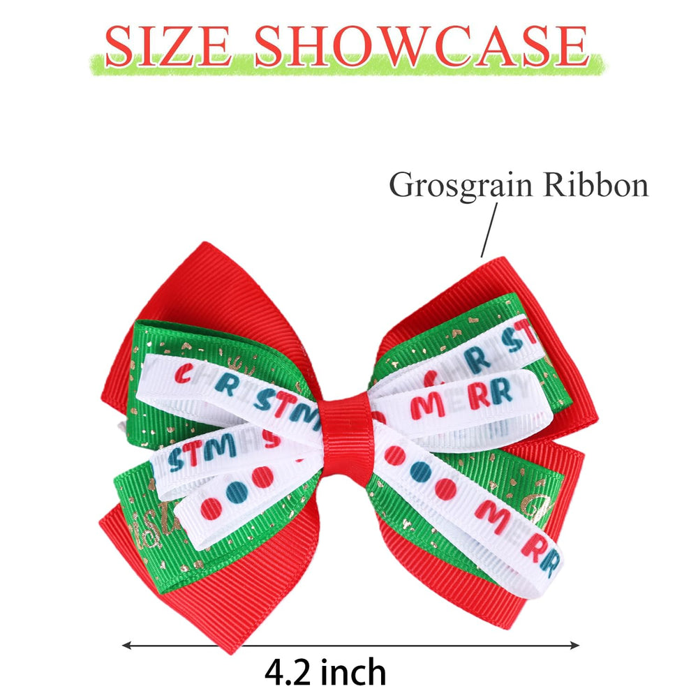 Clipband Christmas hair bow green ensemble ideal for parties.
