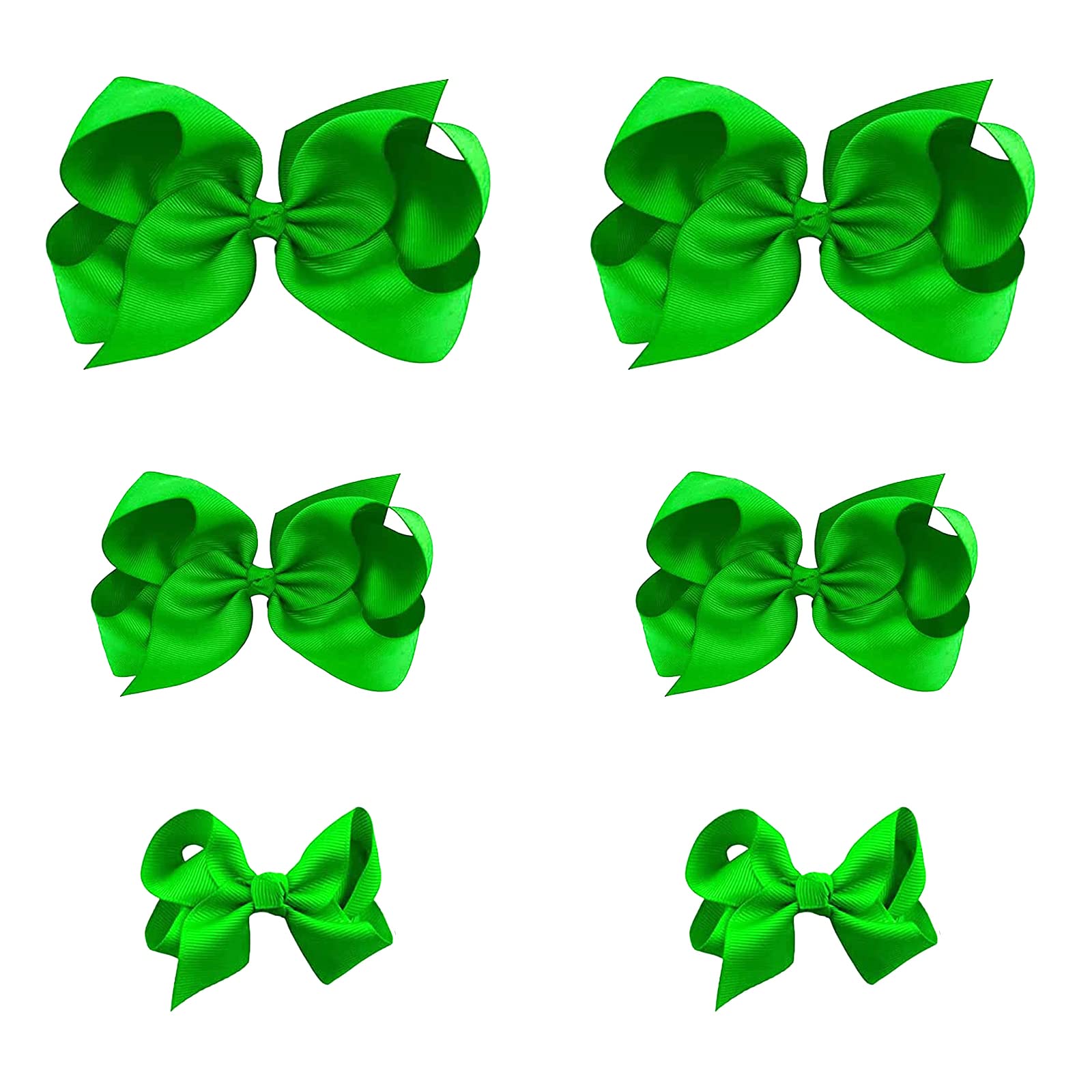 Clipband Green Bows 6pcs pack with alligator clips for cute outfits.