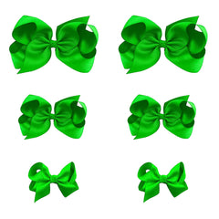 Clipband Green Bows 6pcs pack with alligator clips for cute outfits.