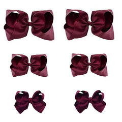 Clipband maroon bows 6-pack packaging shows vibrant color for easy outfit coordination.