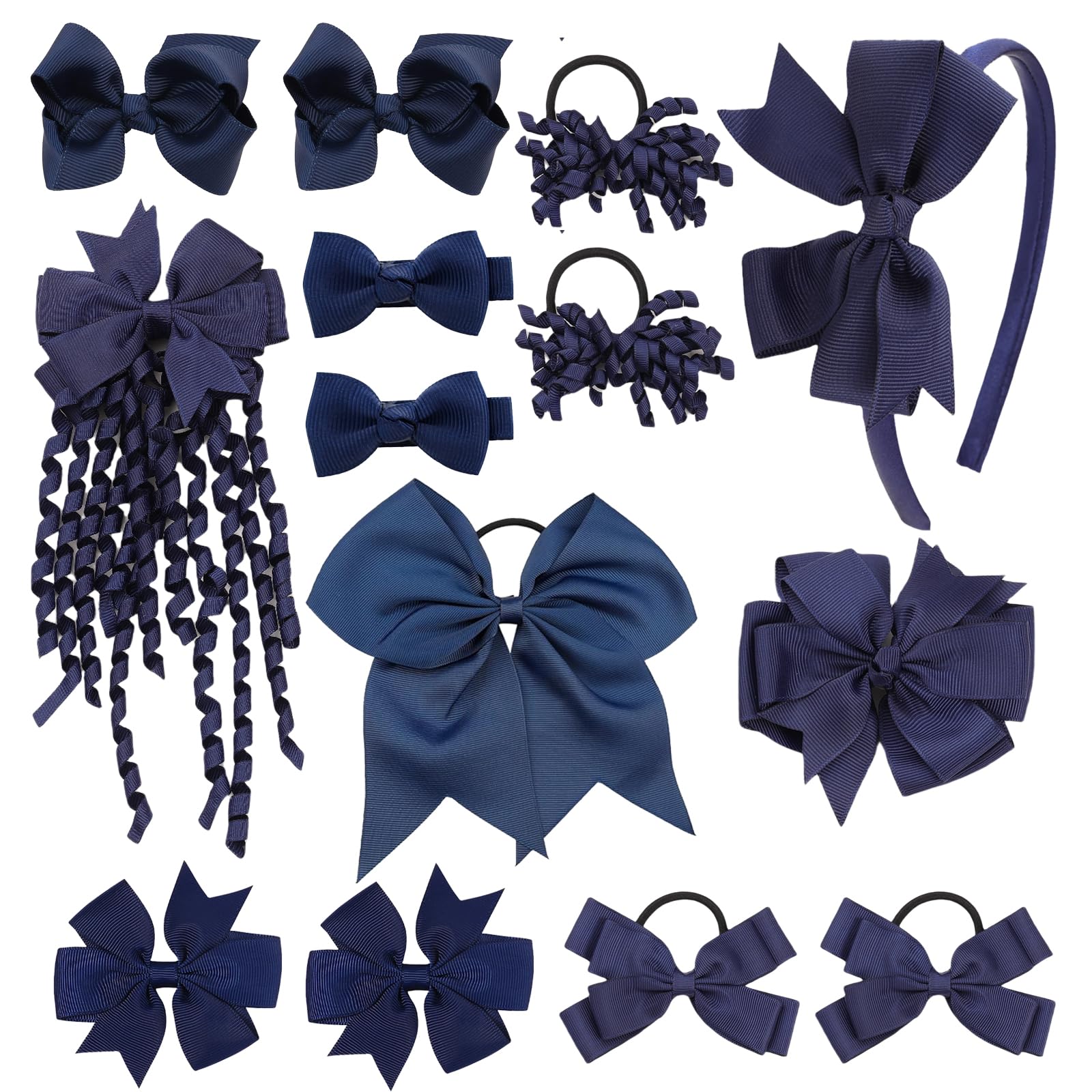 Clipband navy bows with headband and clips for durable daily school styling.