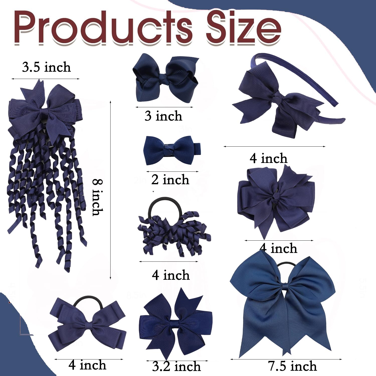 Clipband navy school accessories set shown with multiple pieces for outfits.