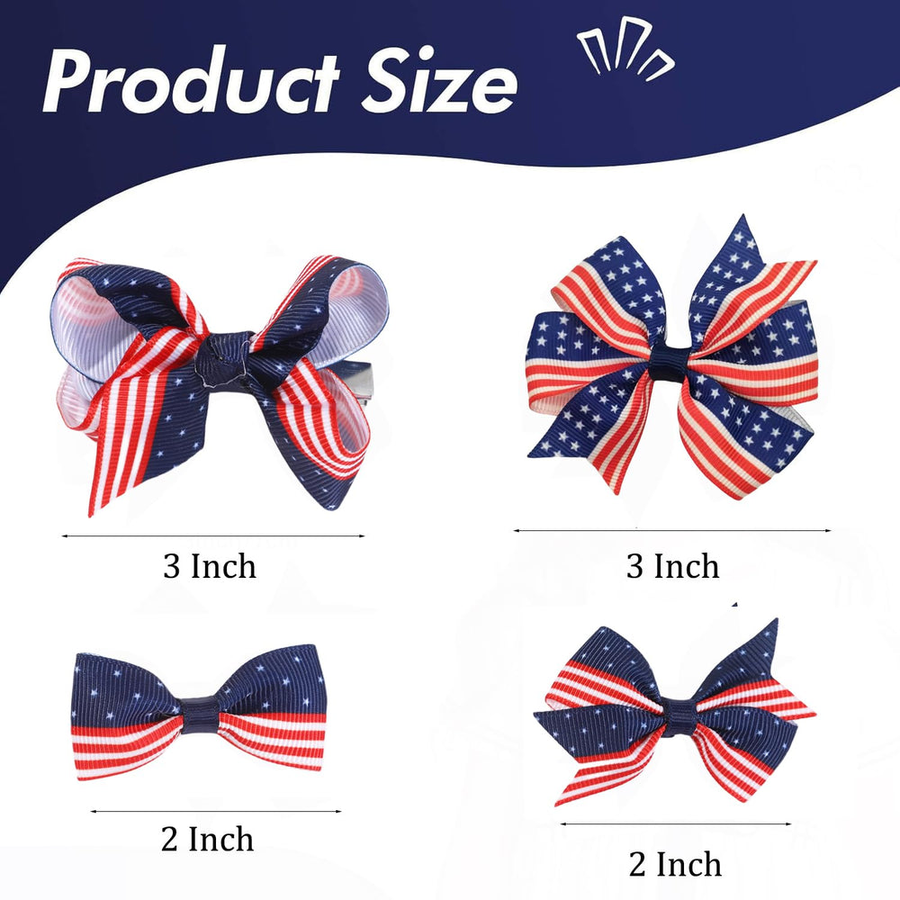 Clipband patriotic bows styled with outfits for family portraits and celebrations.